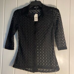 wet seal button up top women S small Lace style embroidery black knit blouse